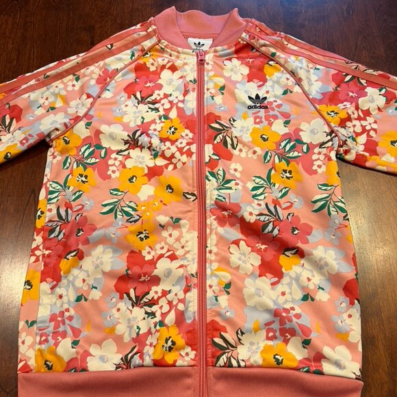 Adidas HER Studio London Track Jacket Pink Green Floral Full-Zip Youth Medium - Picture 1 of 4
